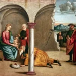 Agabiti's Adoration of the Magi masterwork showing Renaissance architectural elements and sacred figures