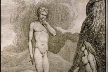 Abildgaard's engraving depicting Adam and Eve in the Garden of Eden, showcasing masterful line technique Detailed view of Abildgaard's Adam and Eve engraving highlighting the artist's psychological insight