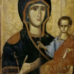 Panagia Hodegetria double-sided Byzantine icon showing the Virgin pointing to Christ, 14th century Macedonian masterwork