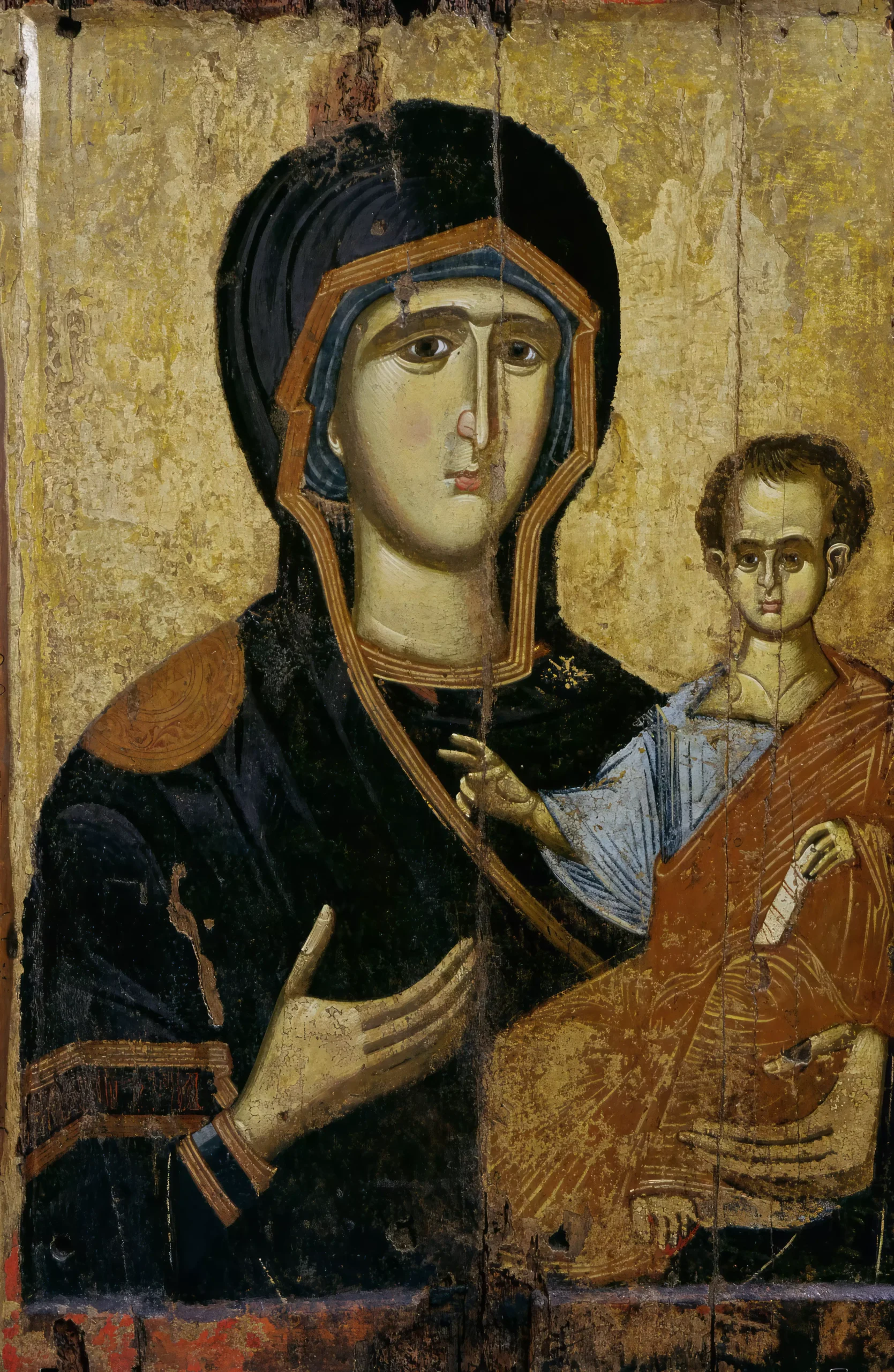 Panagia Hodegetria double-sided Byzantine icon showing the Virgin pointing to Christ, 14th century Macedonian masterwork