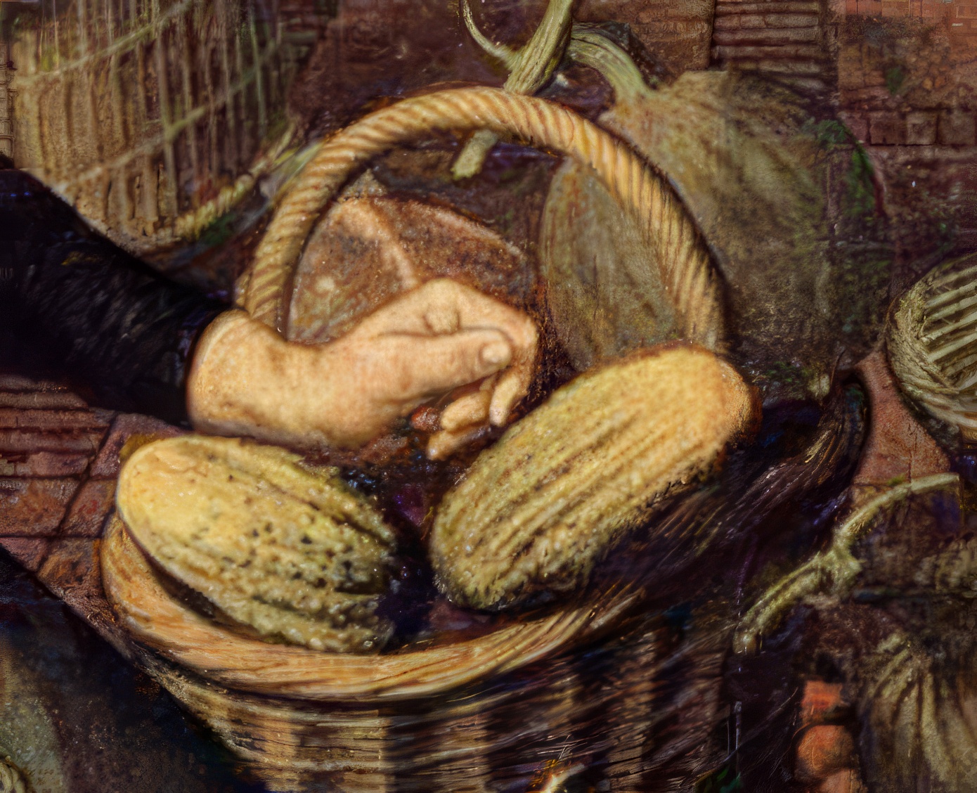 Medieval Market Basket: Melons and Hand Detail - Aertsen