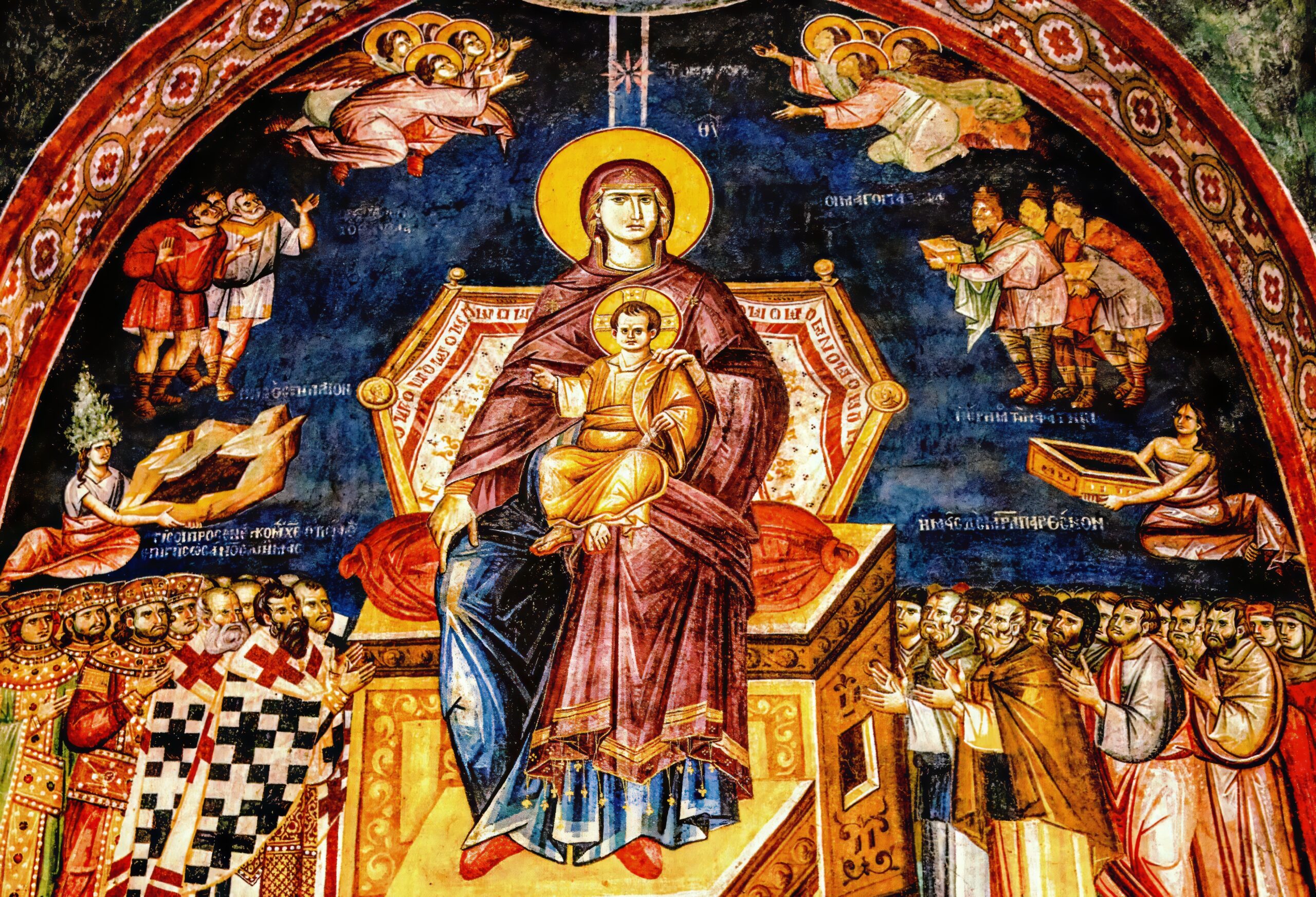 Peribleptos fresco detail showing the Virgin and Child enthroned, exemplifying 13th-century Byzantine artistry