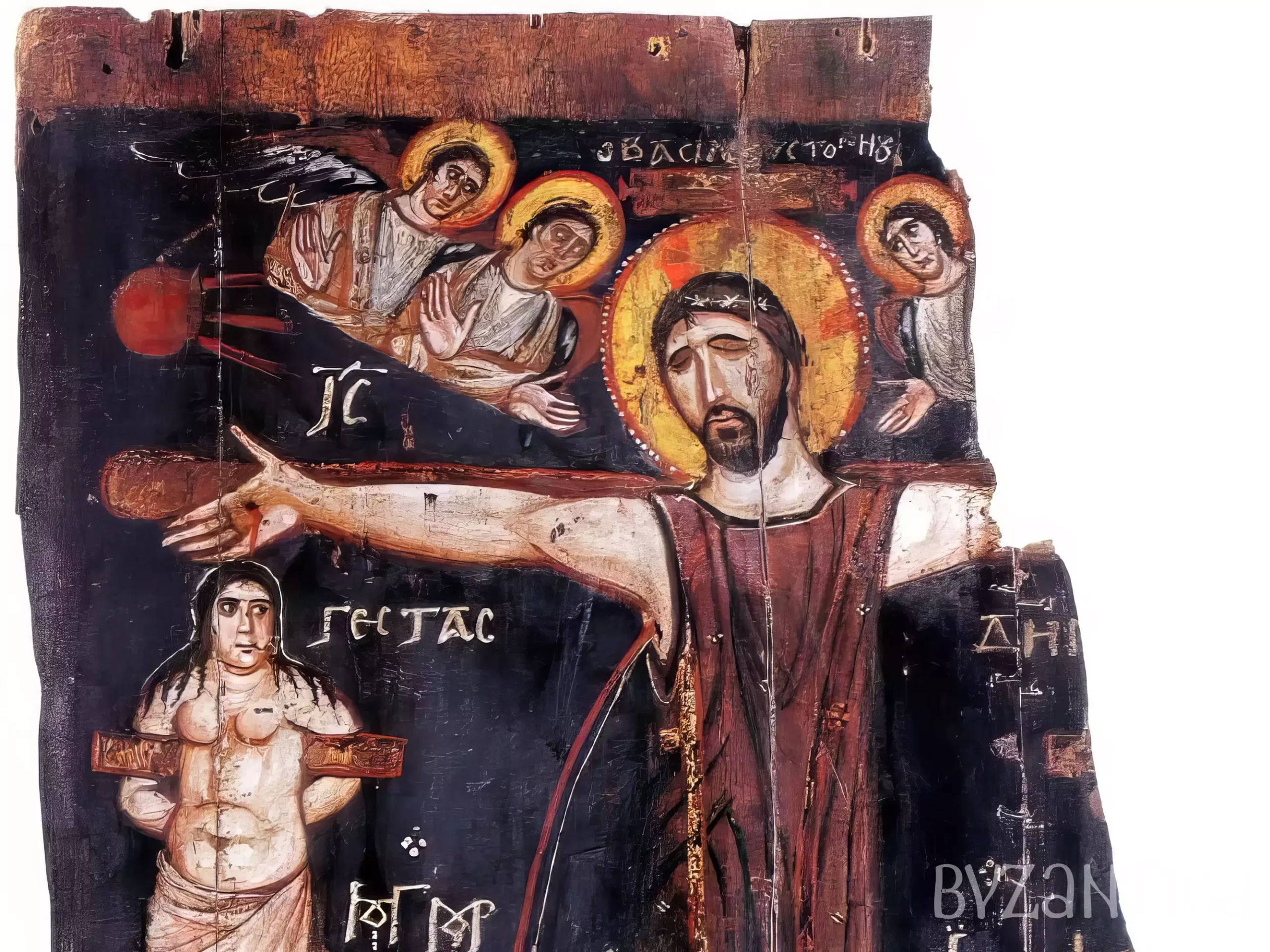 Christ and Angels Detail 8th Century Sinai Crucifixion 5