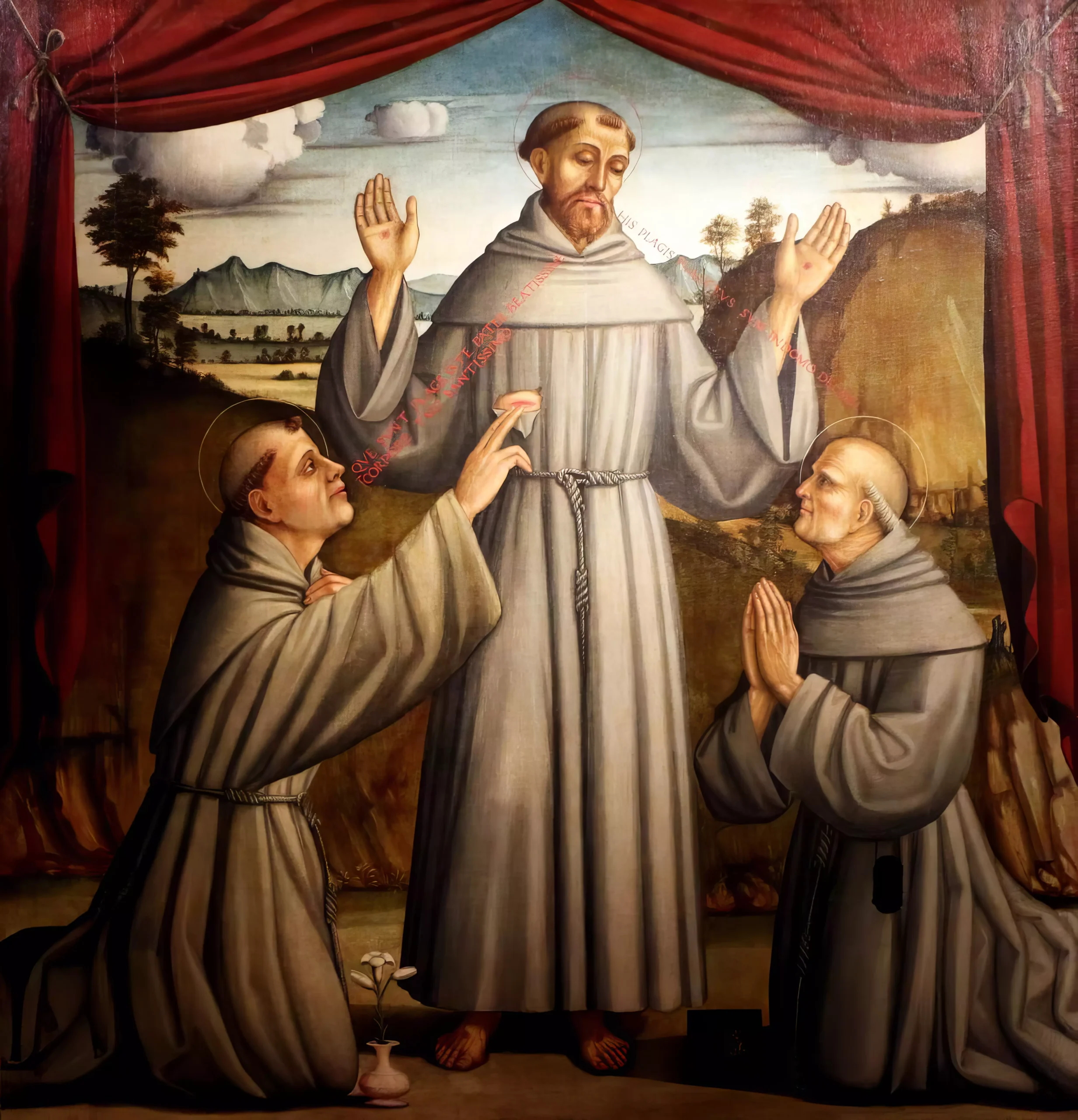 Saints by Agabiti UHD sacred representation depicting Saint Francis with fellow Franciscan brothers