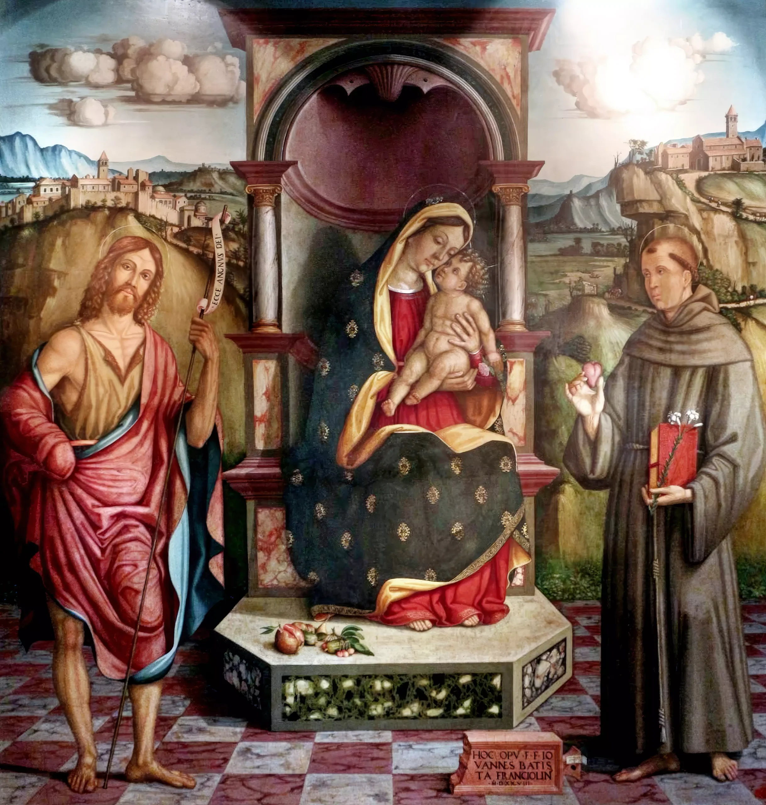 Virgin Enthroned between Sts John the Baptist and Anthony of Padua by Agabiti in UHD showing full composition