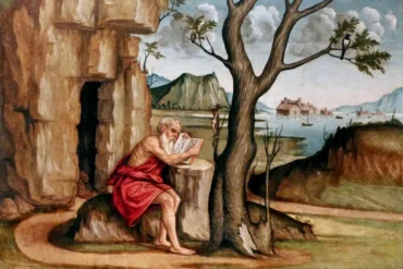 Agabiti Jerome Desert scene shows contemplative saint in Renaissance masterwork, viewed in stunning clarity