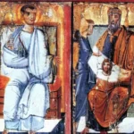 Holy Mandylion Triptych showing Thaddeus and King Abgar in stunning Byzantine masterwork, Sinai