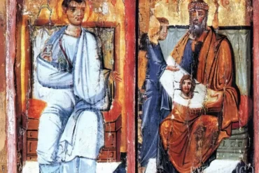 Holy Mandylion Triptych showing Thaddeus and King Abgar in stunning Byzantine masterwork, Sinai