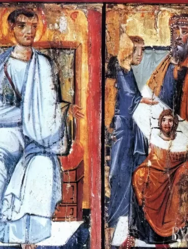 Holy Mandylion Triptych showing Thaddeus and King Abgar in stunning Byzantine masterwork, Sinai