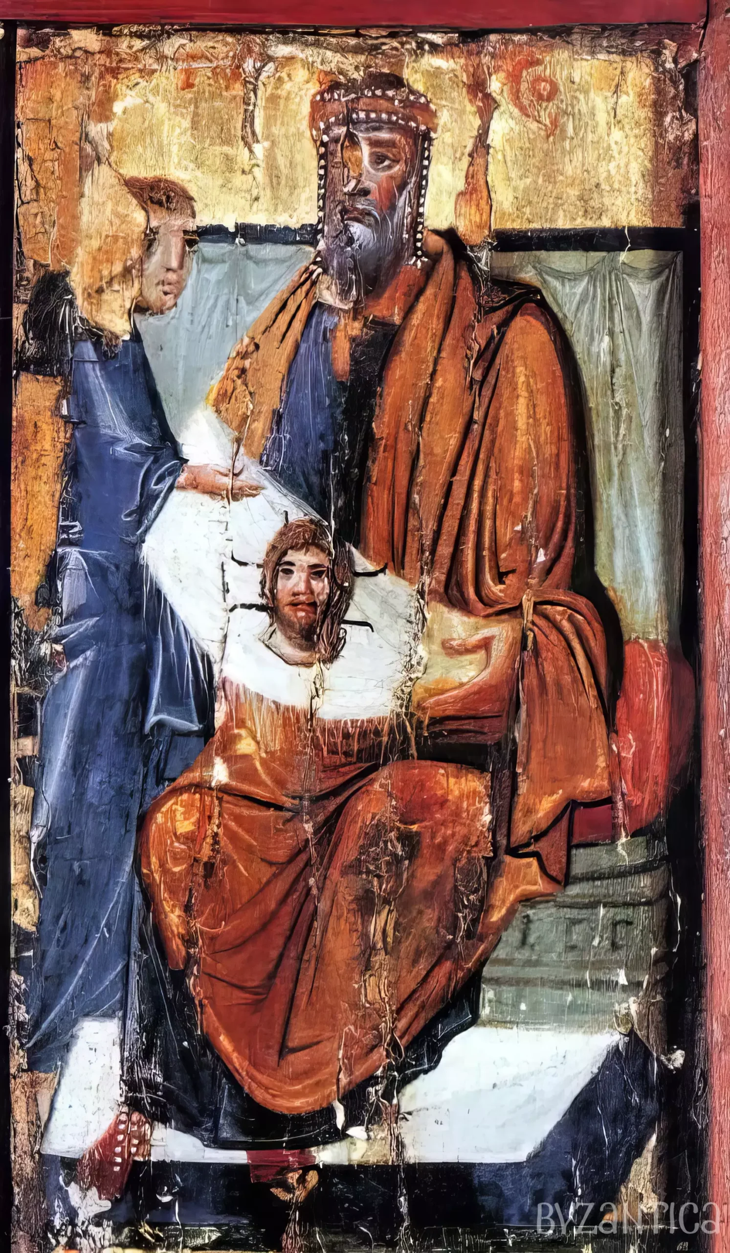 Masterfully rendered Christ portrait in the Mandylion tradition, exemplifying the refined artistic techniques of 10th-century Byzantine icon writing at Saint Catherine's Monastery.