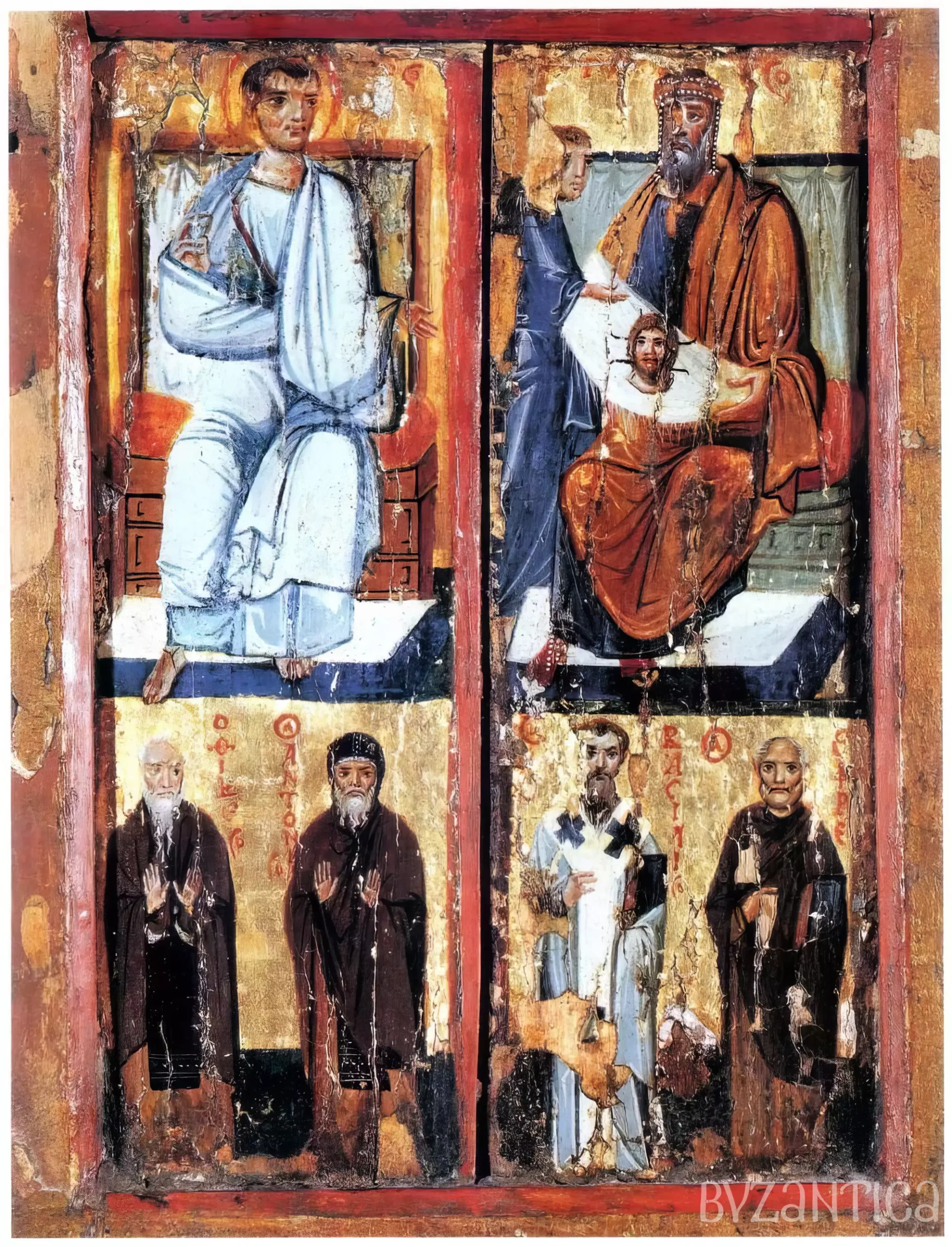 Sacred Byzantine triptych depicting the Holy Mandylion, showcasing luminous gold leaf work and transcendent spiritual symbolism from the height of medieval Orthodox iconography.