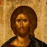 Close-up of Christ's face from Akotantos's Pantocrator Byzantine icon