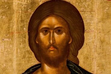 Close-up of Christ's face from Akotantos's Pantocrator Byzantine icon