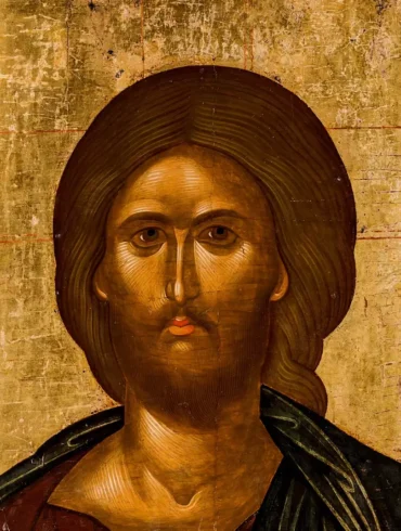 Close-up of Christ's face from Akotantos's Pantocrator Byzantine icon