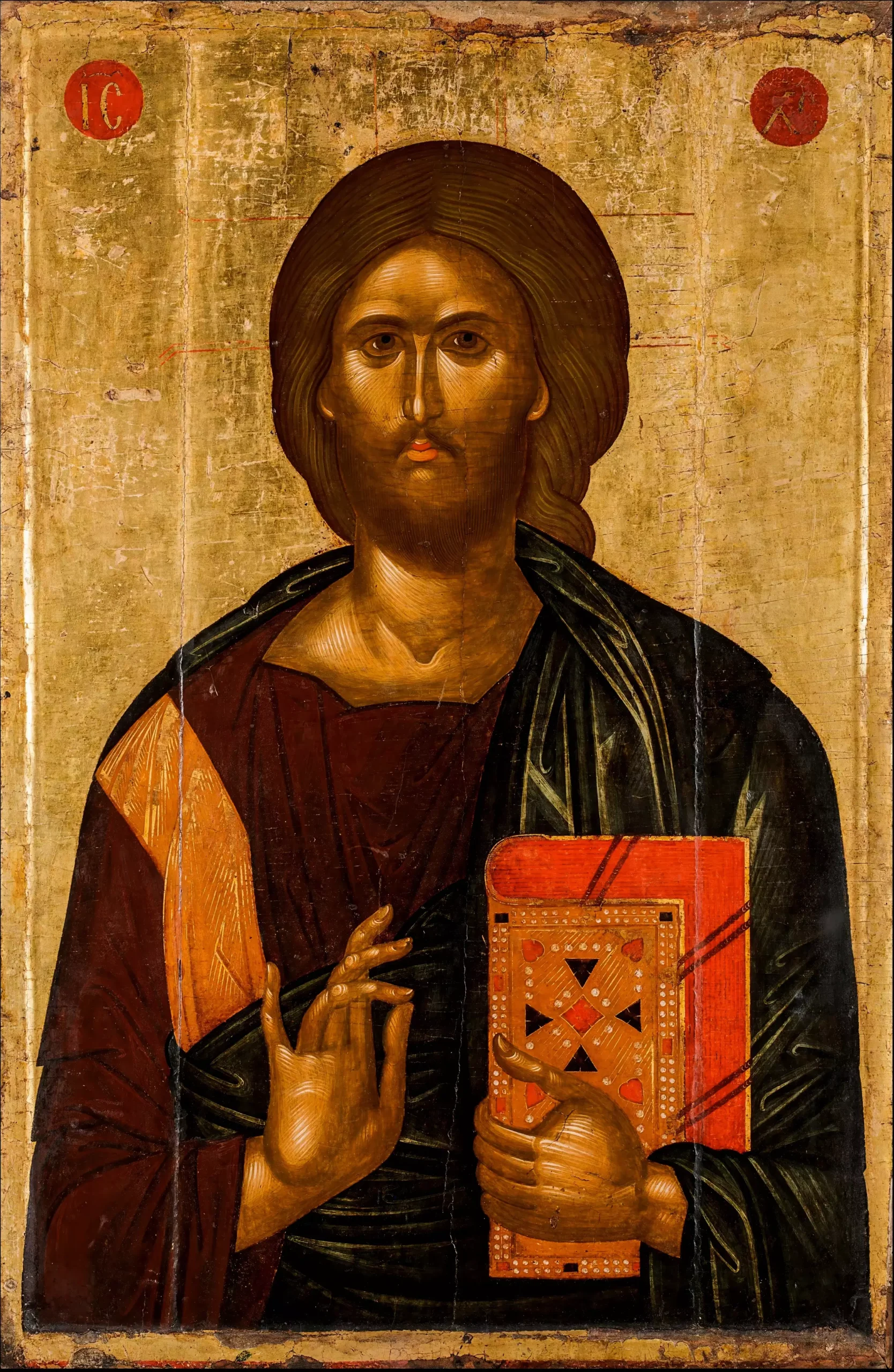 Complete view of Akotantos's Pantocrator Byzantine icon in UHD, showing full composition and details