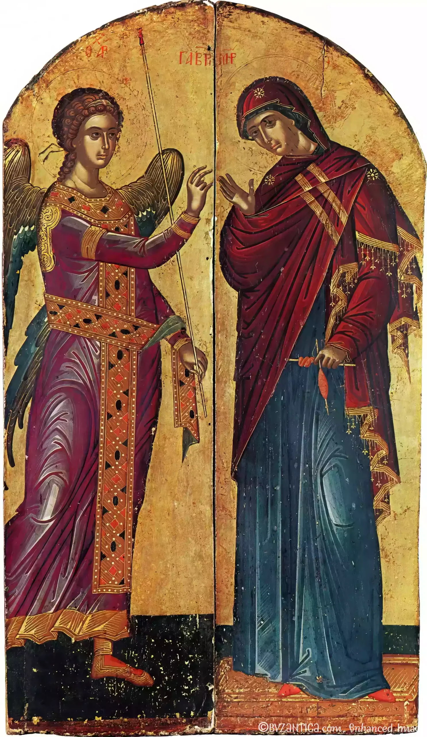 Annunciation by Theophanes full view Ultra High Resolution Byzantine icon showing the sacred encounter -5