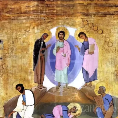 Detail of Christ's baptism from Dodekaorton epistyle in Saint Catherine showing masterful Byzantine tempera technique