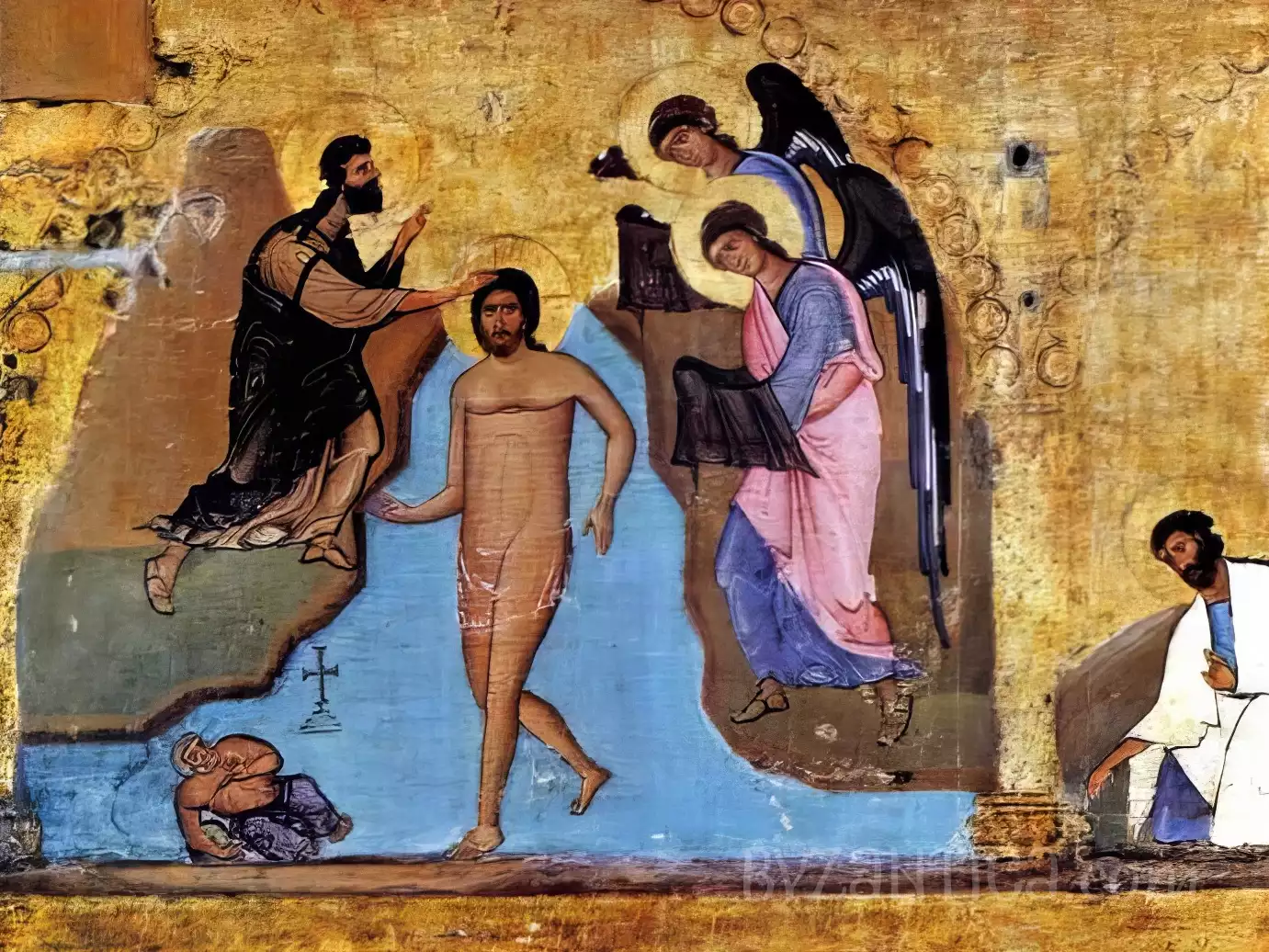 Detail of the Baptism scene from Dodekaorton epistyle showing Christ and John the Baptist