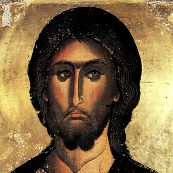 Striking detail of Pantocrator icon in Lefkosia showing Christ's penetrating gaze and masterful Byzantine artistry