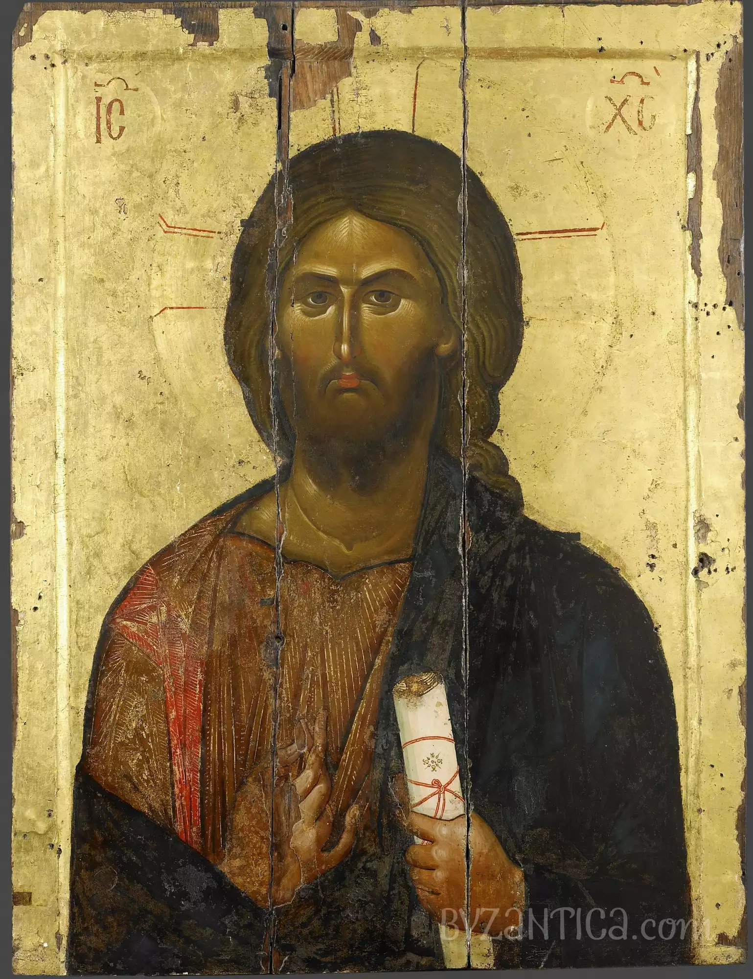 Christ Pantocrator at Vatopediou full view Ultra High Resolution Byzantine icon from Mount Athos monastery