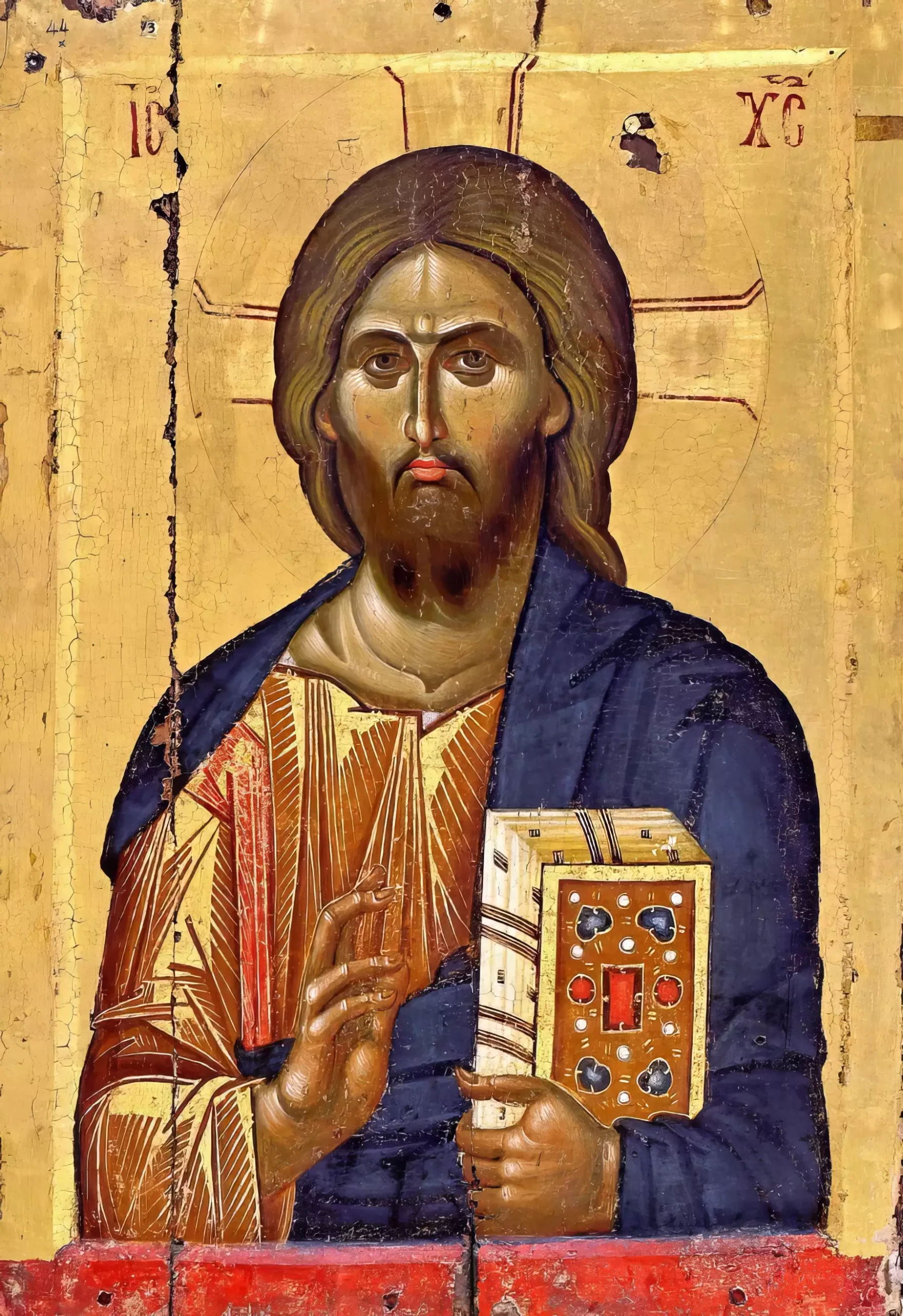 UHD full view of Christ Pantocrator Byzantine icon from Vatopedi Monastery displaying imperial symbolism