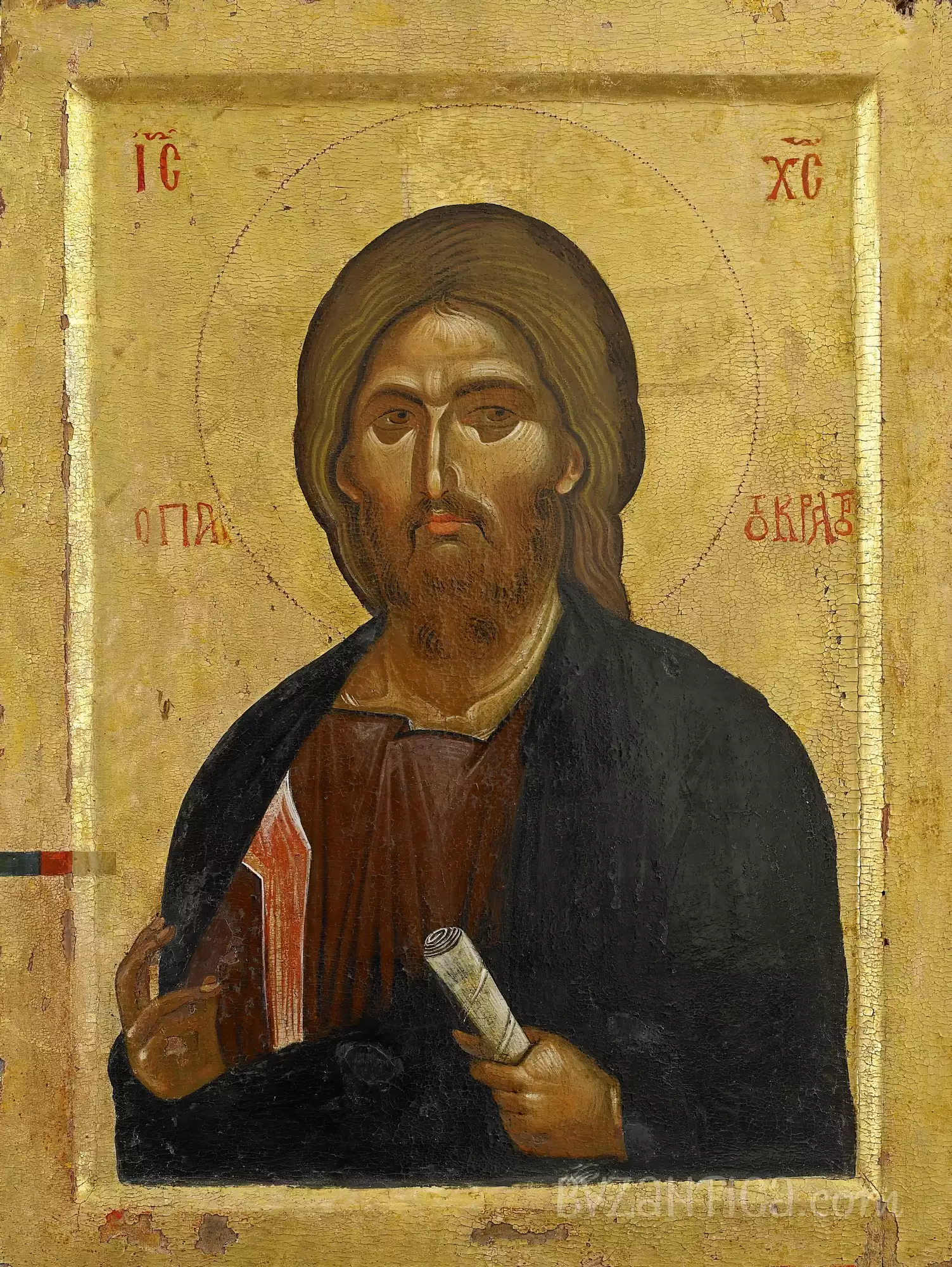 Christ Pantocrator in Vatopedi full view Byzantine icon showing divine presence Ultra High Resolution