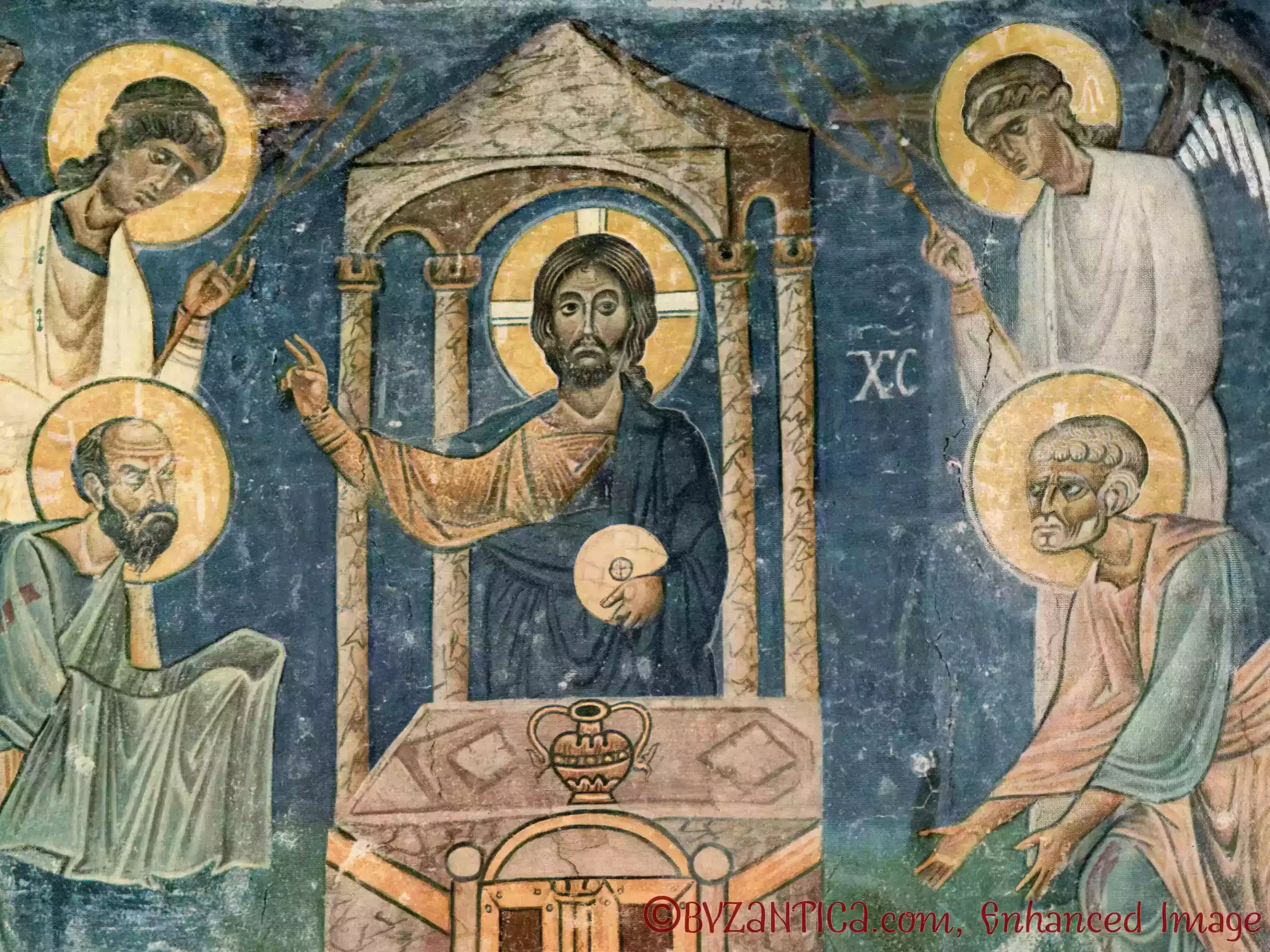 Divine Liturgy in Saint Sophia Ohrid detail showing Christ enthroned within architectural setting