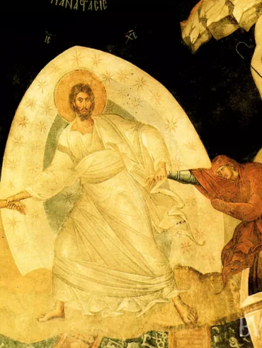 Descent into Hades fresco in Chora Mosque detail showing radiant Christ figure ascending