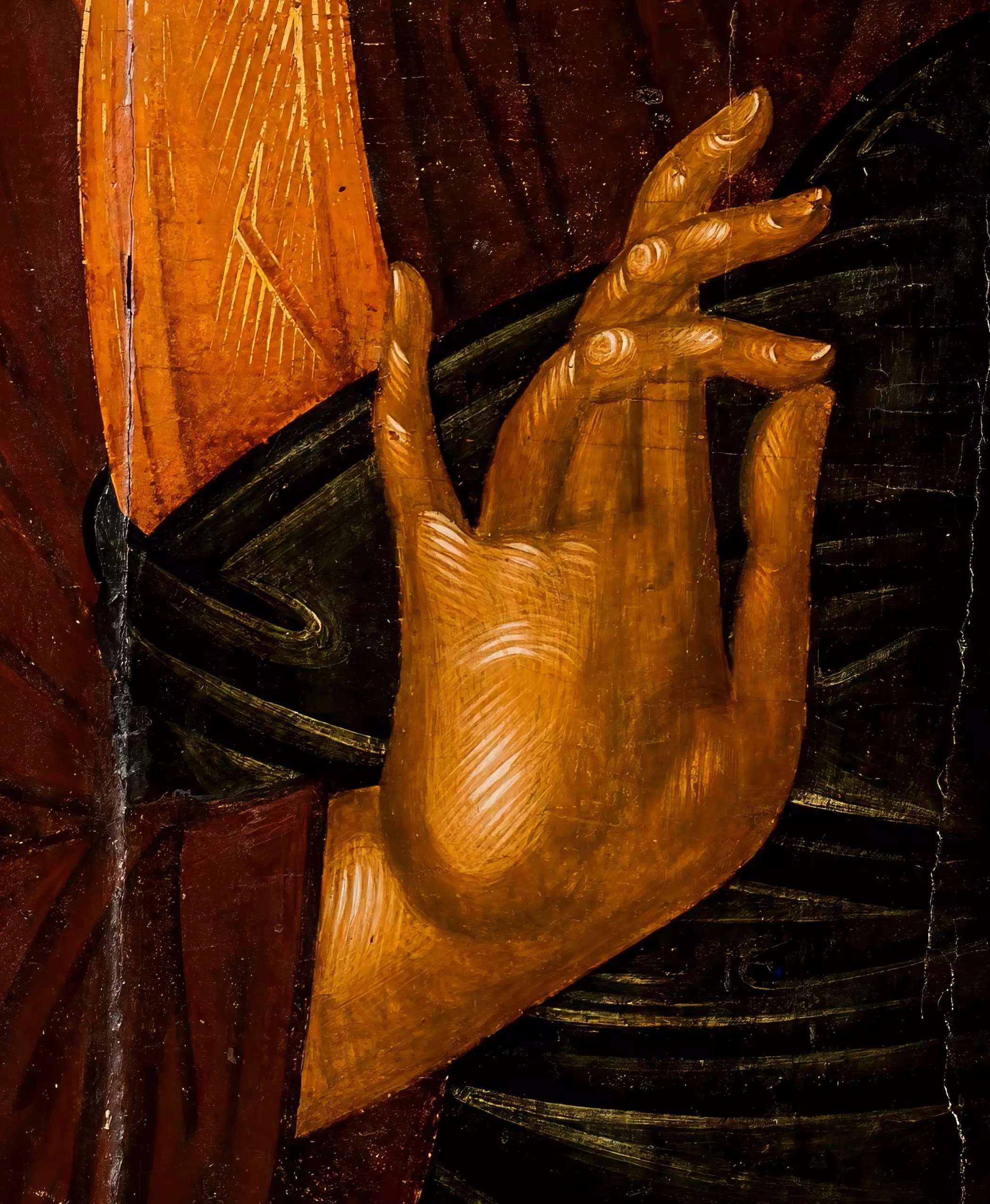 Christ's blessing hand detail from Pantocrator by Angelos Akotantos, 15th century Byzantine icon