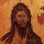 Striking facial detail from John the Forerunner in Kerkyra icon showing masterful Byzantine technique and spiritual depth