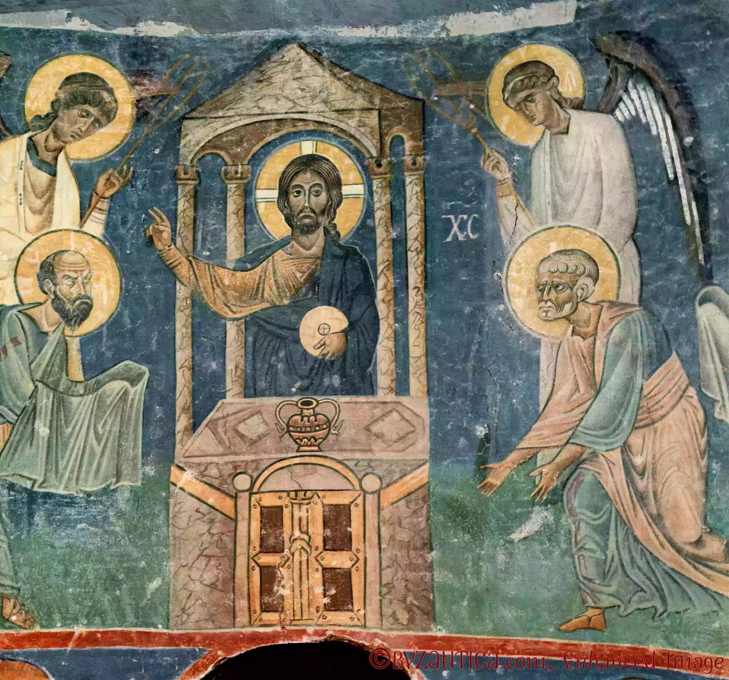 Divine Liturgy in Saint Sophia Ohrid Byzantine fresco full view in Ultra High Resolution showing sacred narrative