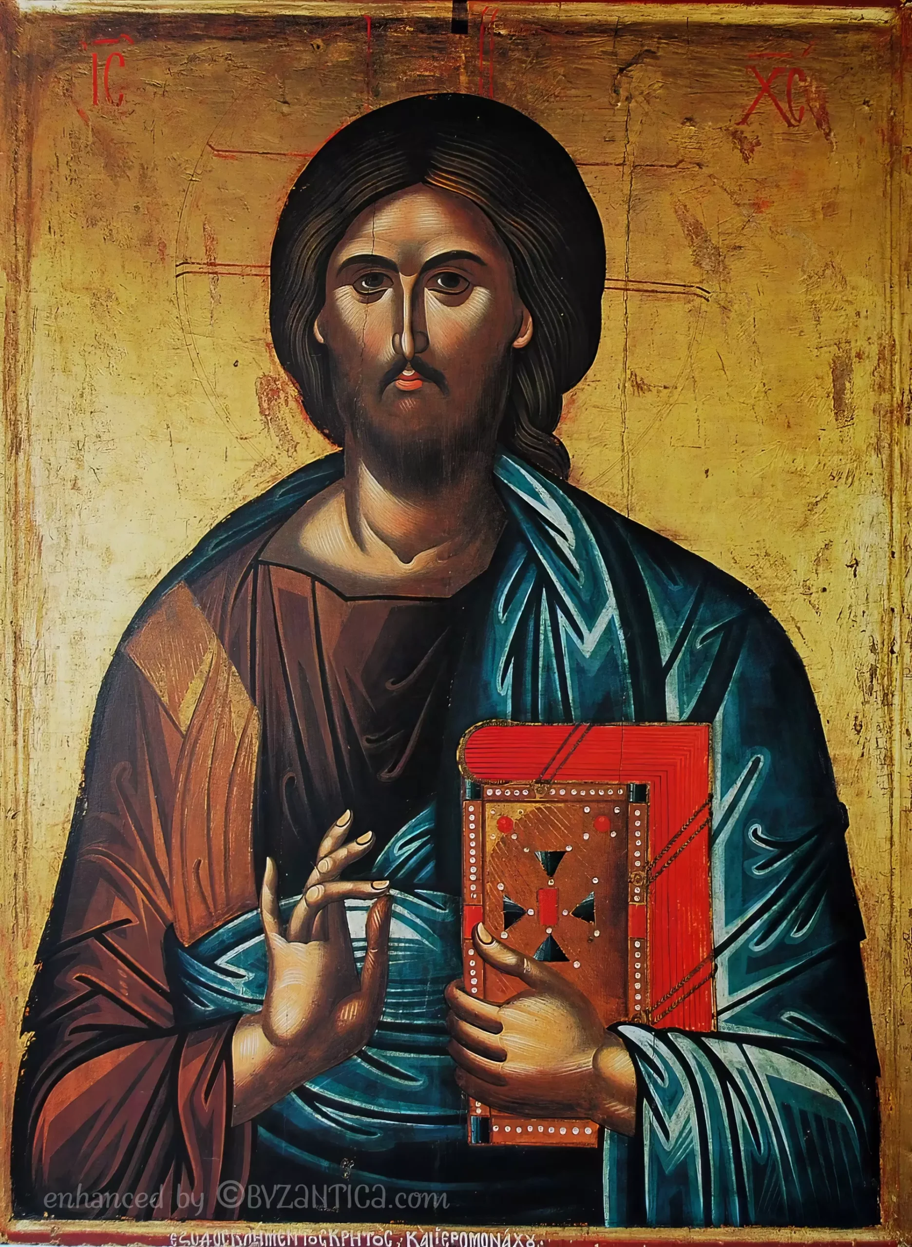 Euphrosynos Deisis in Dionysiou full view Ultra High Resolution Byzantine icon showing Christ Pantocrator