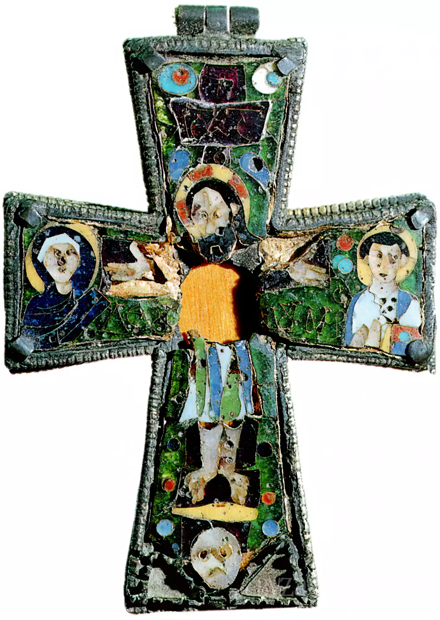 Crucifixion detail from the Beresford Hope Cross showing Byzantine enamel craftsmanship