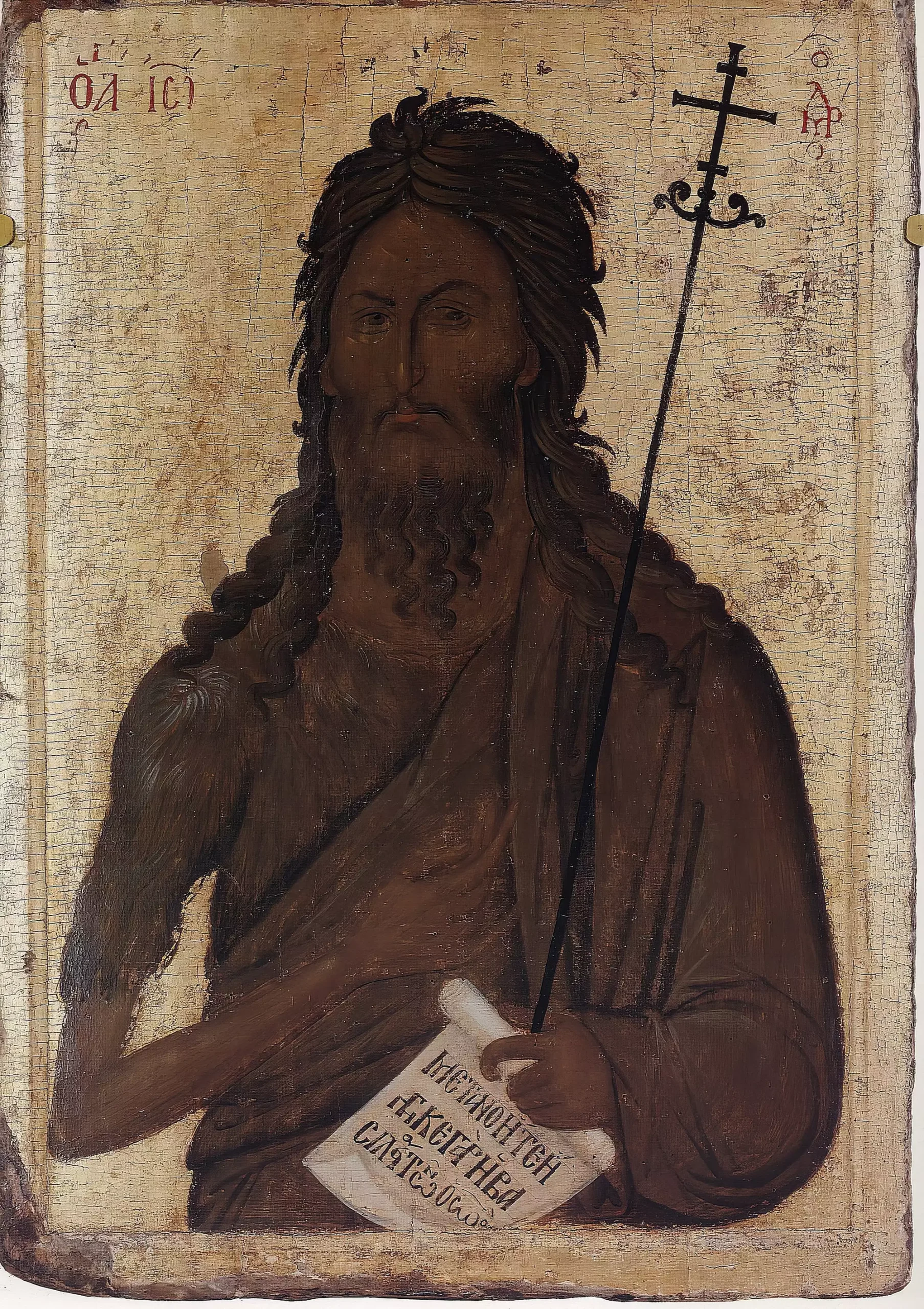 Full view of Saint John the Baptist Byzantine icon from Hilandar Monastery, 14th century, in UHD resolution