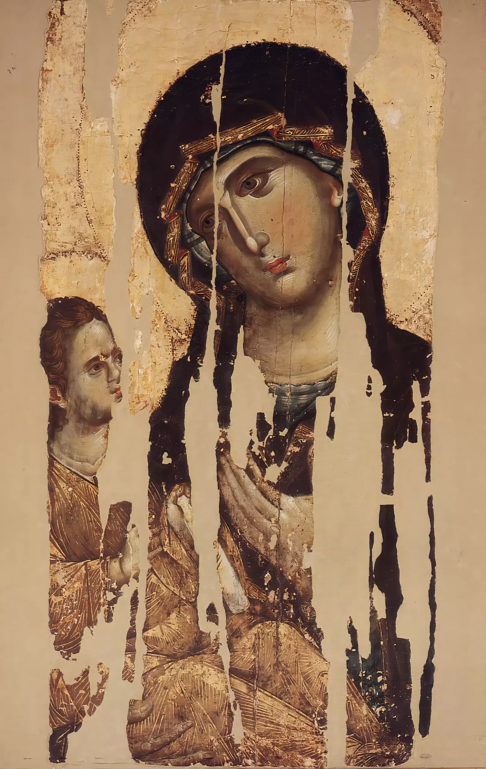 Complete view in UHD of the Hilandar Hodegetria Byzantine icon from Mount Athos showing remarkable preservation