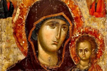 Lidianca Madonna from Neamt face detail showing masterful technique in Byzantine icon painting from Neamt Monastery