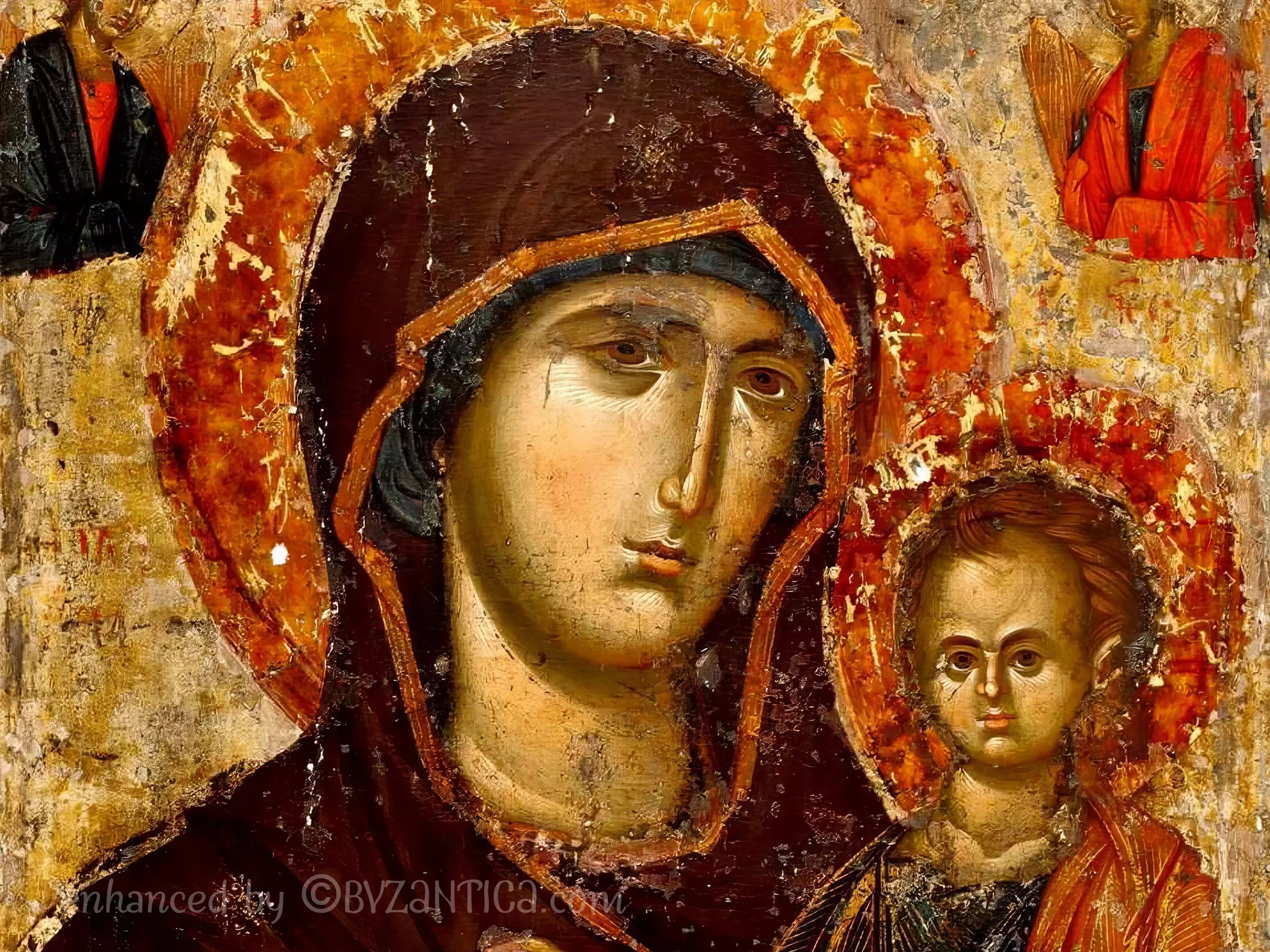 Lidianca Madonna from Neamt face detail in Byzantine icon showing masterful shadowing technique