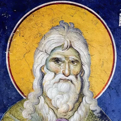 Prophet Elias by Panselinos Fresco showing remarkable detail of the prophet's face with expressive features