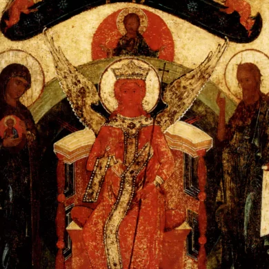 Russian Holy Wisdom icon from Novgorod displaying sacred geometry and theological symbolism