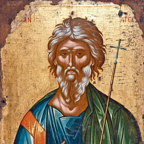 Saint Andrew in Fener Byzantine icon showing masterful technique and spiritual depth