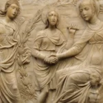 Saint Bridget Vision marble relief showing divine encounter with Christ