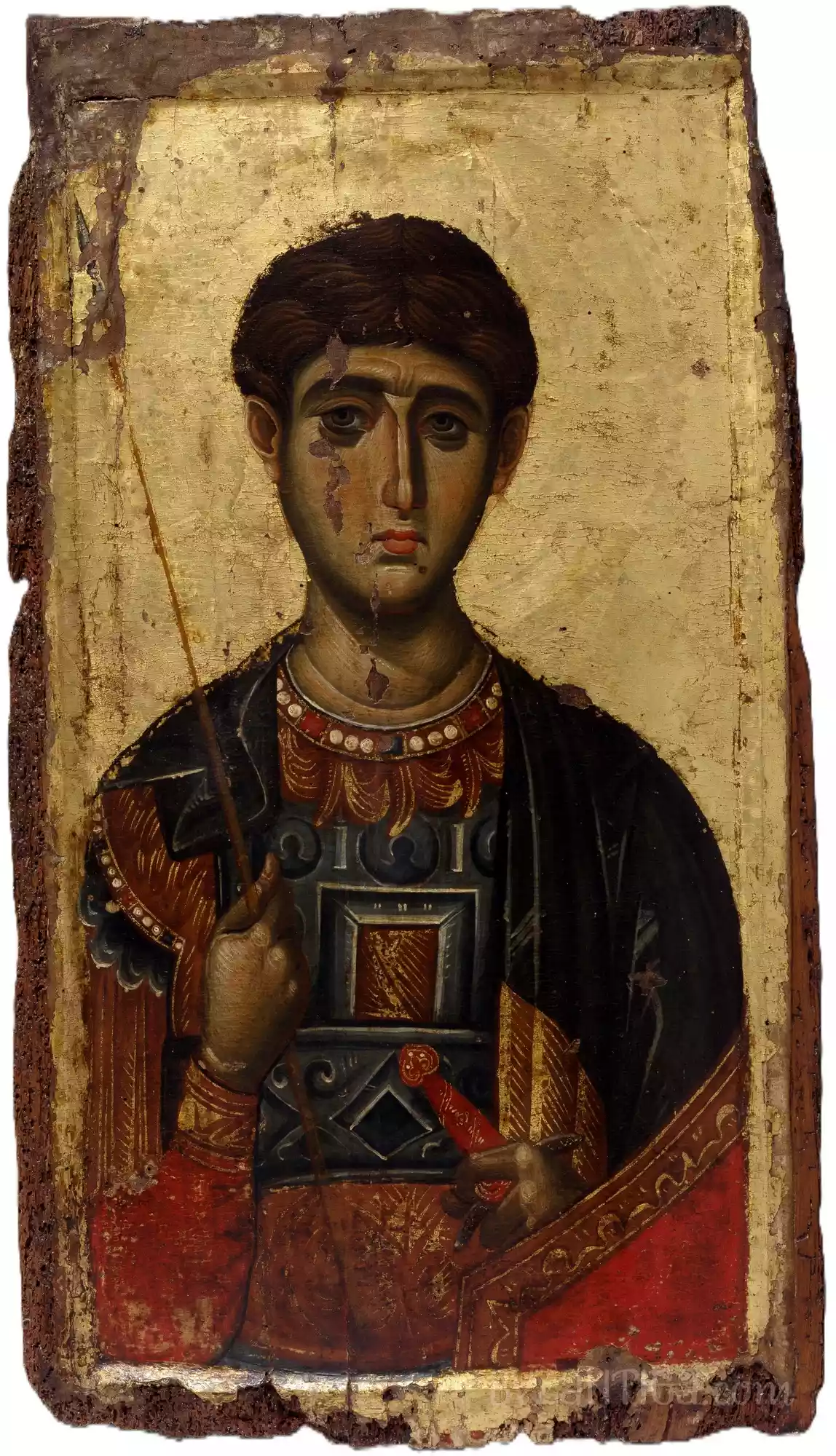 Saint Demetrios in Vatopedi icon full view in Ultra High Resolution showing masterful Byzantine craftsmanship