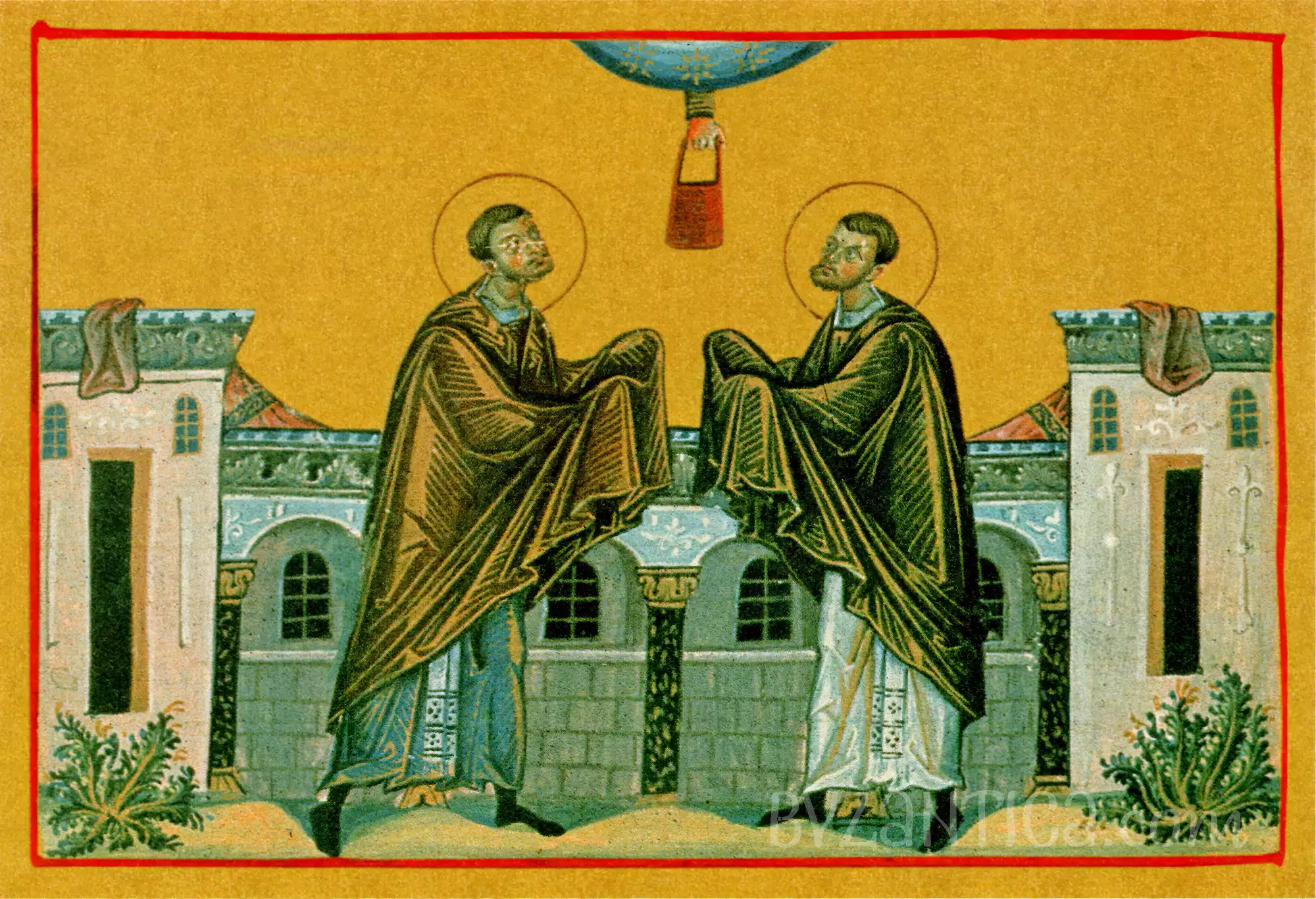 Saints Cosmas and Damian in Vatican Menologion full view Ultra High Resolution showing the complete Byzantine illumination