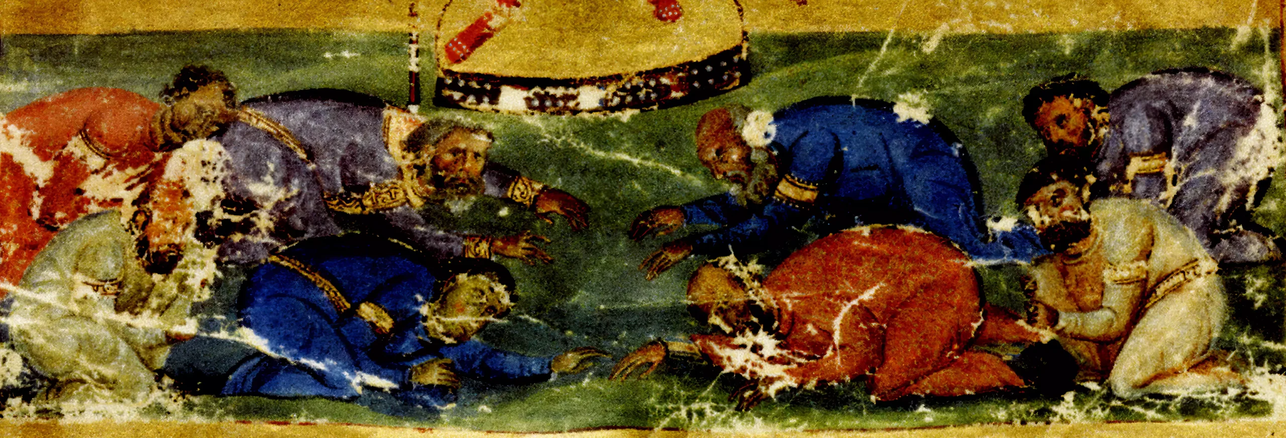 Detail showing sleeping guards, lower register detail from Leo's Byzantine manuscript, Vatican Library