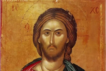 Stavronikita Pantocrator face detail by Theophanes the Cretan, close-up showing masterful Byzantine technique