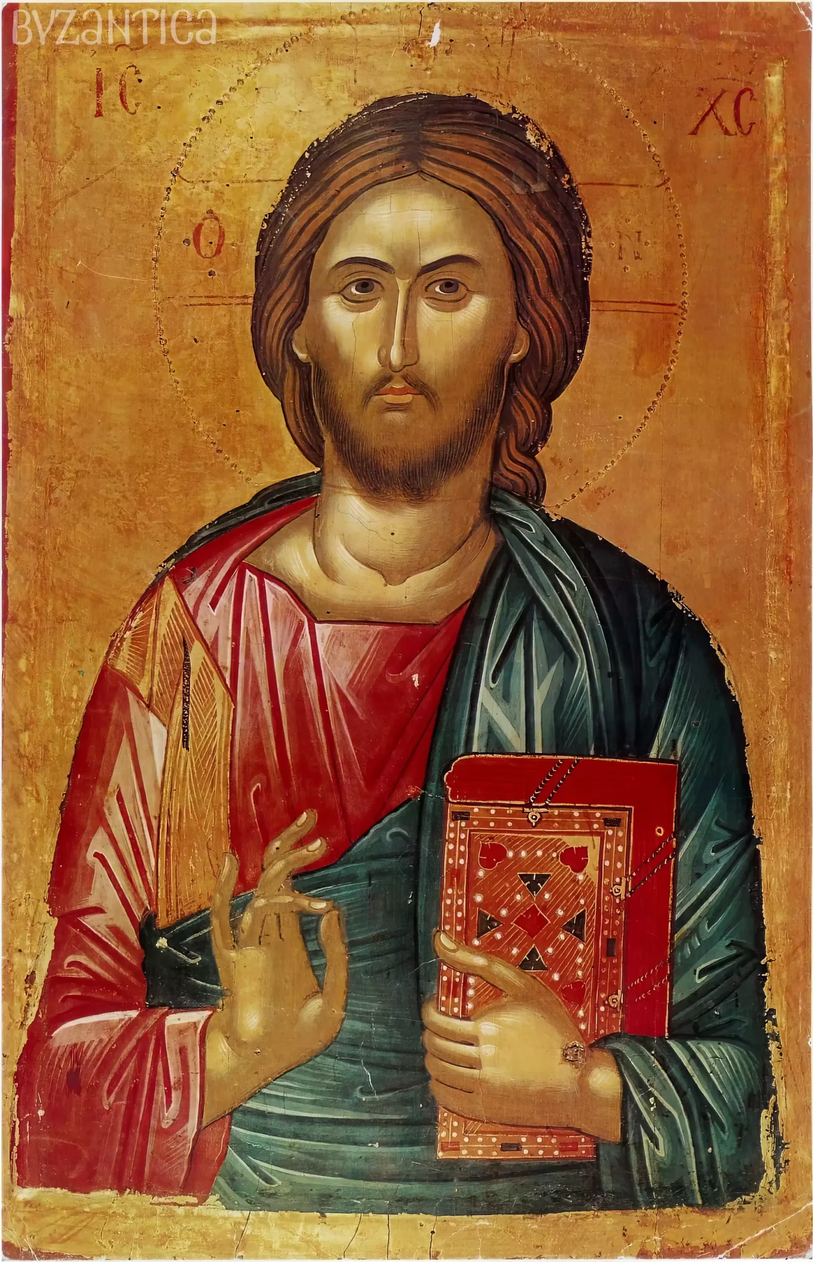 Complete Stavronikita Pantocrator icon by Theophanes the Cretan, UHD image showing full composition