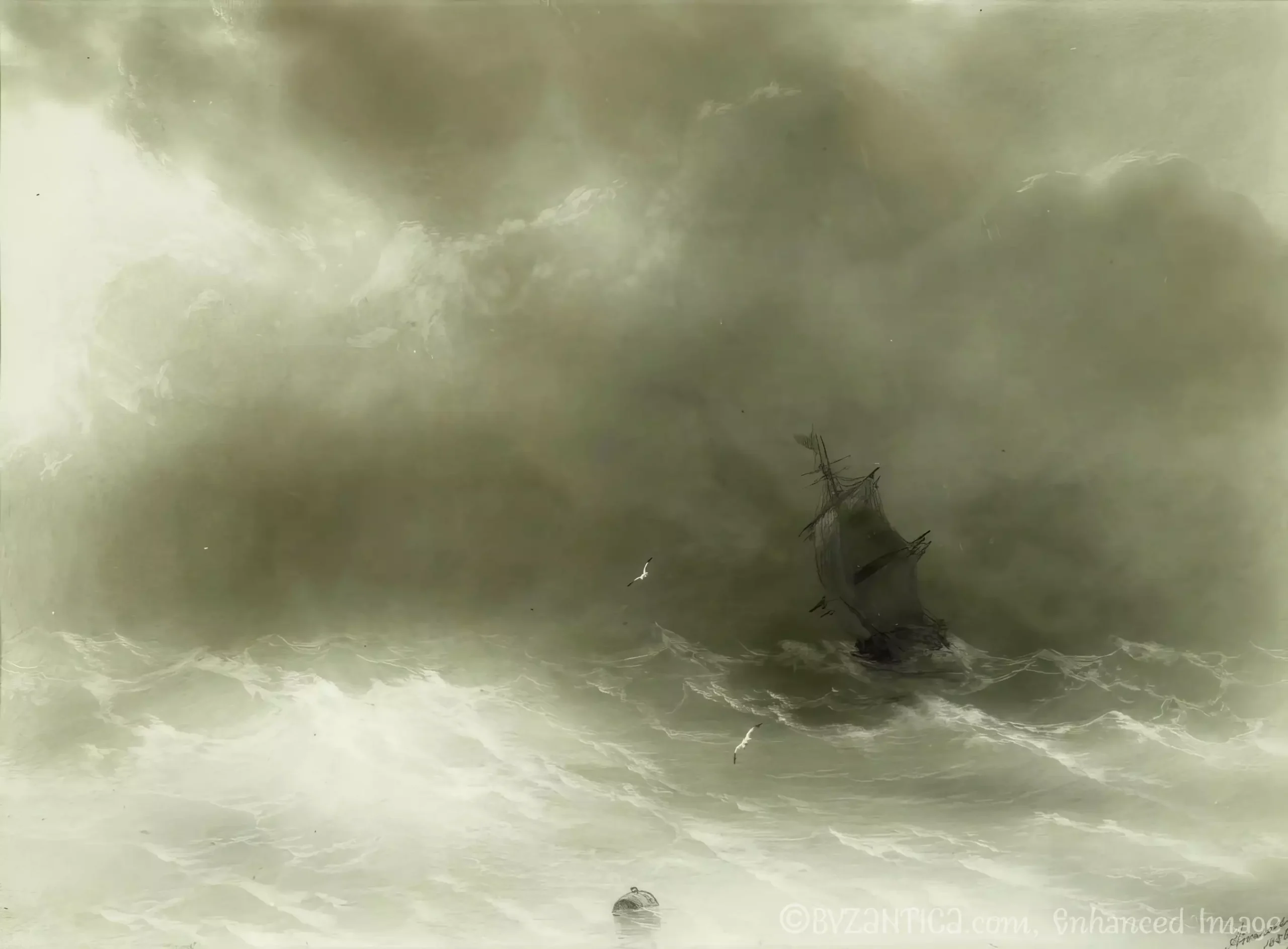 Strong Wind by Aivazovsky full view in Ultra High Resolution reveals masterful treatment of storm and sea