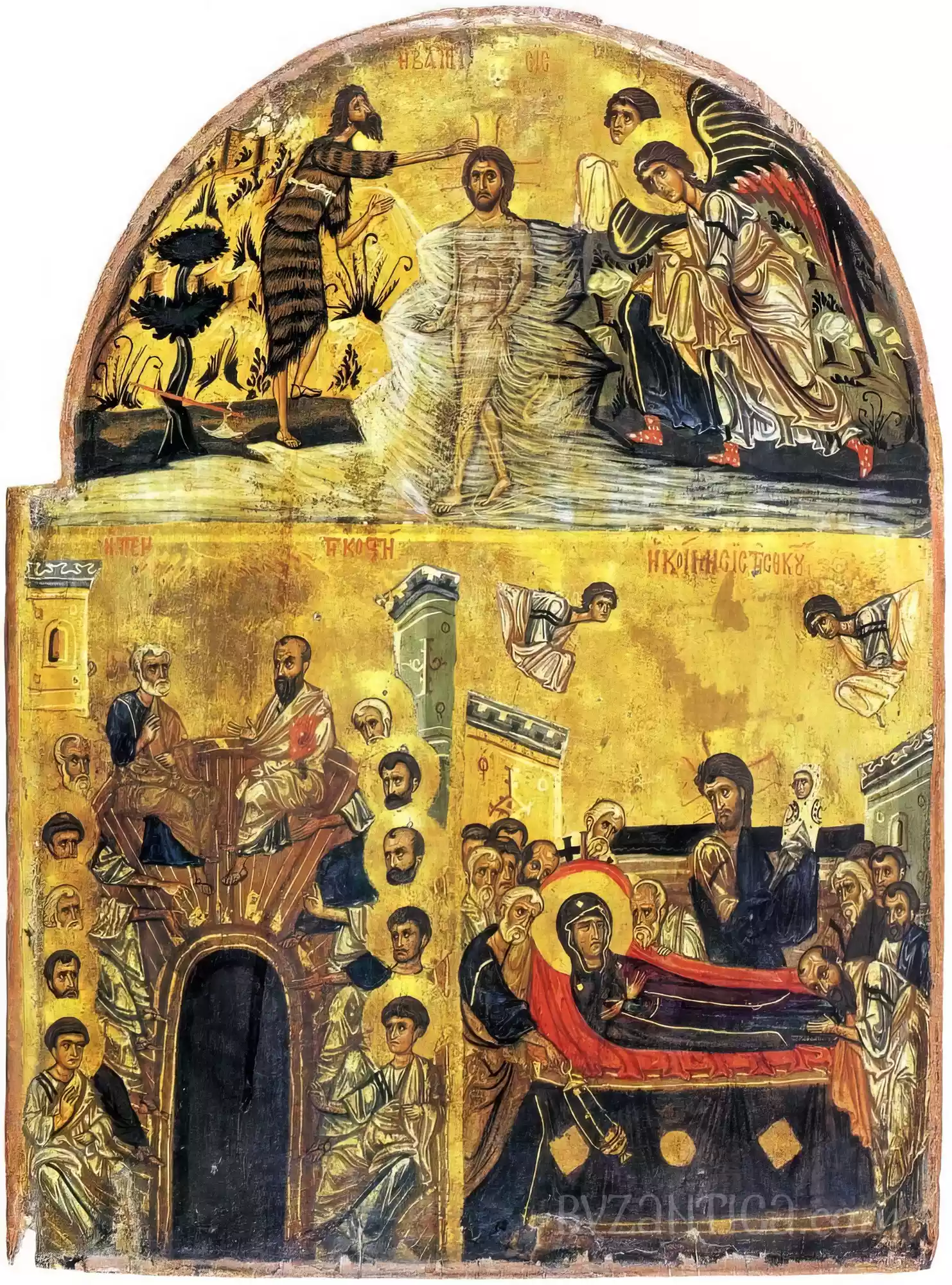 Tetraptych Dodekaorton at Sinai full view in Ultra High Resolution showing Baptism and Dormition scenes