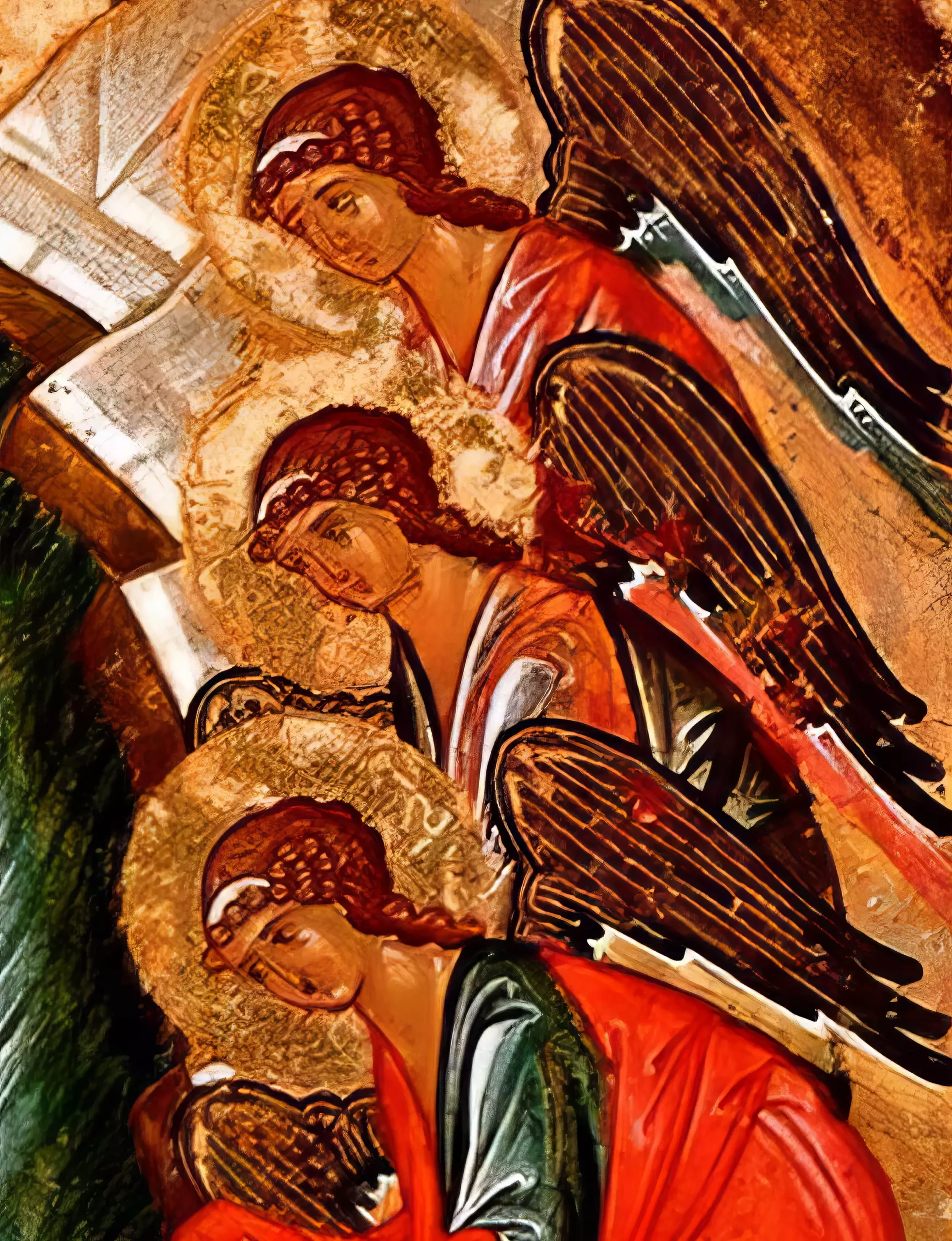 Detail of the attending angels from the 15th century Novgorod Baptism Icon, showing their hierarchical arrangement