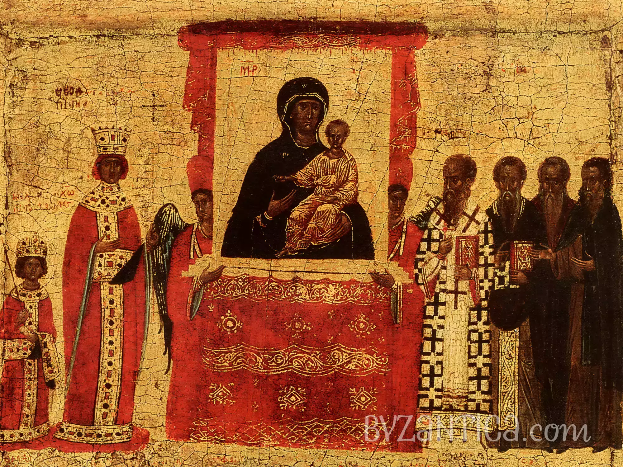 Detail of Triumph of Orthodoxy icon in British Museum showing Theotokos with Christ child